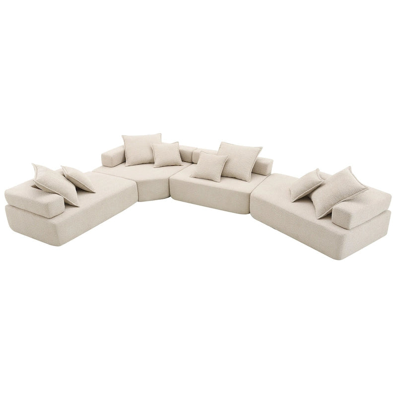 Canapé d'angle modulable rembourré en bouclé