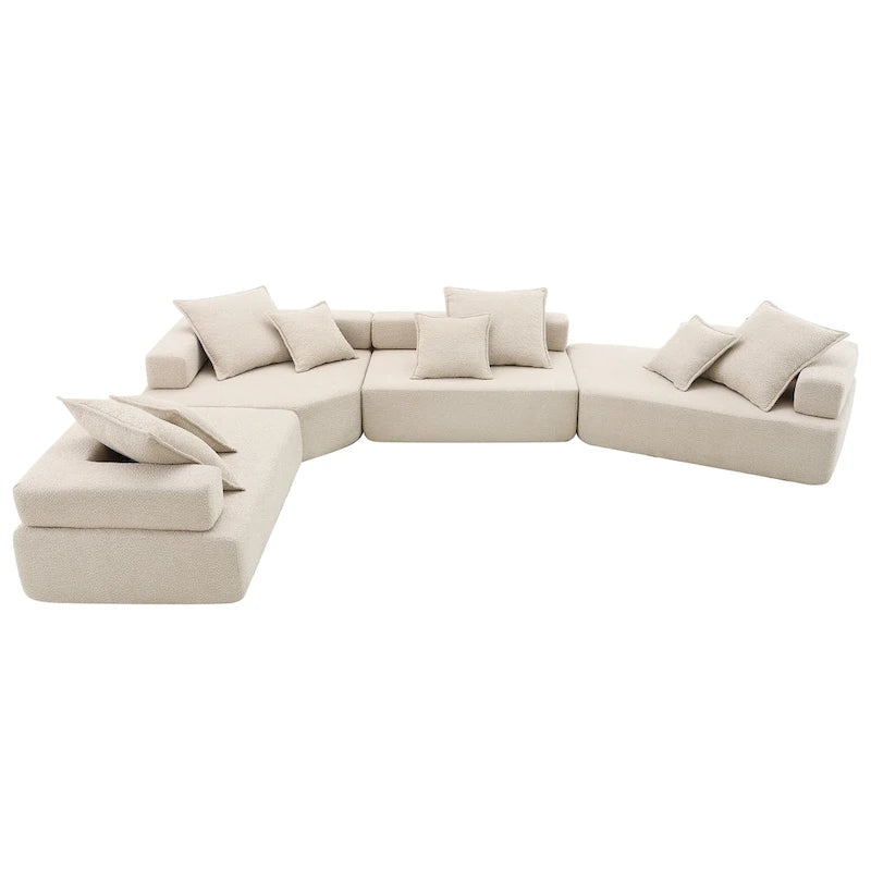 Canapé d'angle modulable rembourré en bouclé
