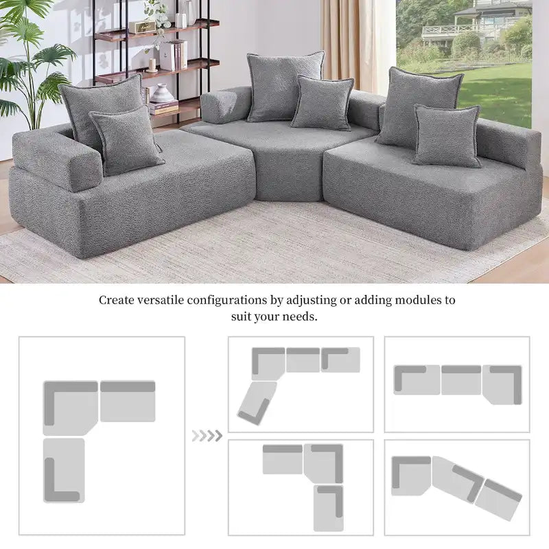 Canapé d'angle modulable rembourré en bouclé