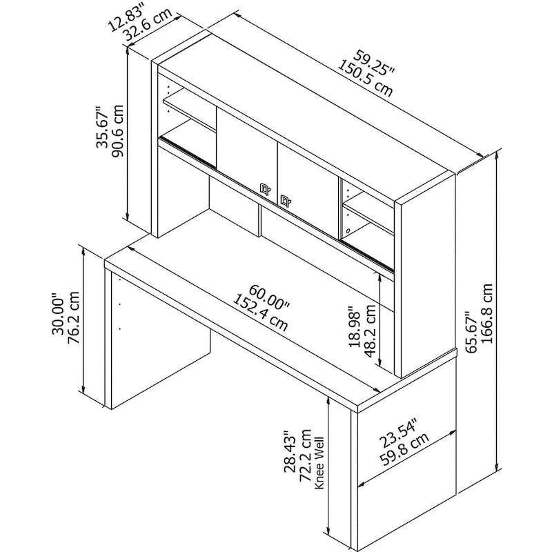 Bureau de 60 pouces avec étagère à livres