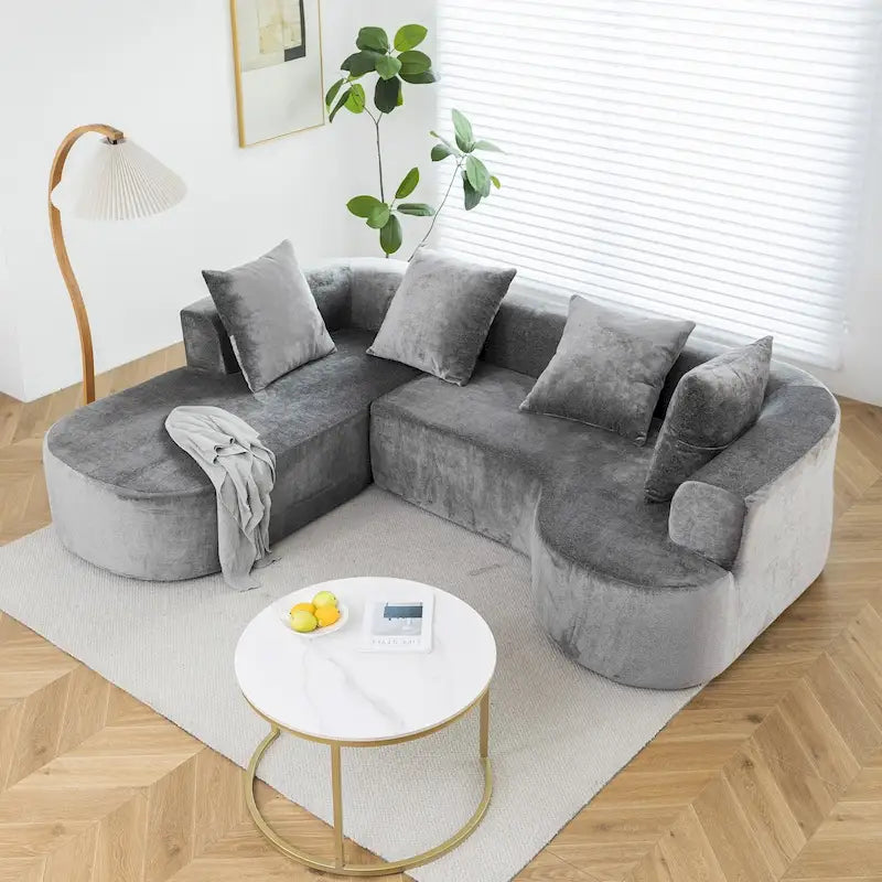 Canapé d'angle modulable, canapé de compression moderne à trois places en forme de L avec méridienne, accoudoir gauche