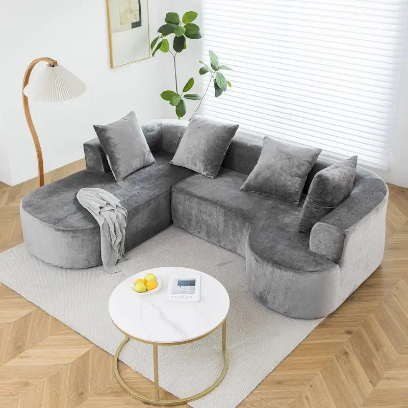Canapé d'angle modulable, canapé de compression moderne à trois places en forme de L avec méridienne, accoudoir gauche