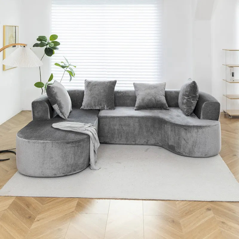 Canapé d'angle modulable, canapé de compression moderne à trois places en forme de L avec méridienne, accoudoir gauche