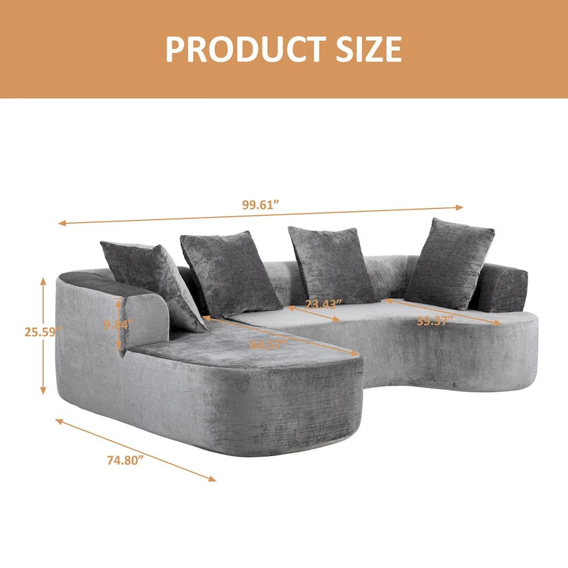 Canapé d'angle modulable, canapé de compression moderne à trois places en forme de L avec méridienne, accoudoir gauche