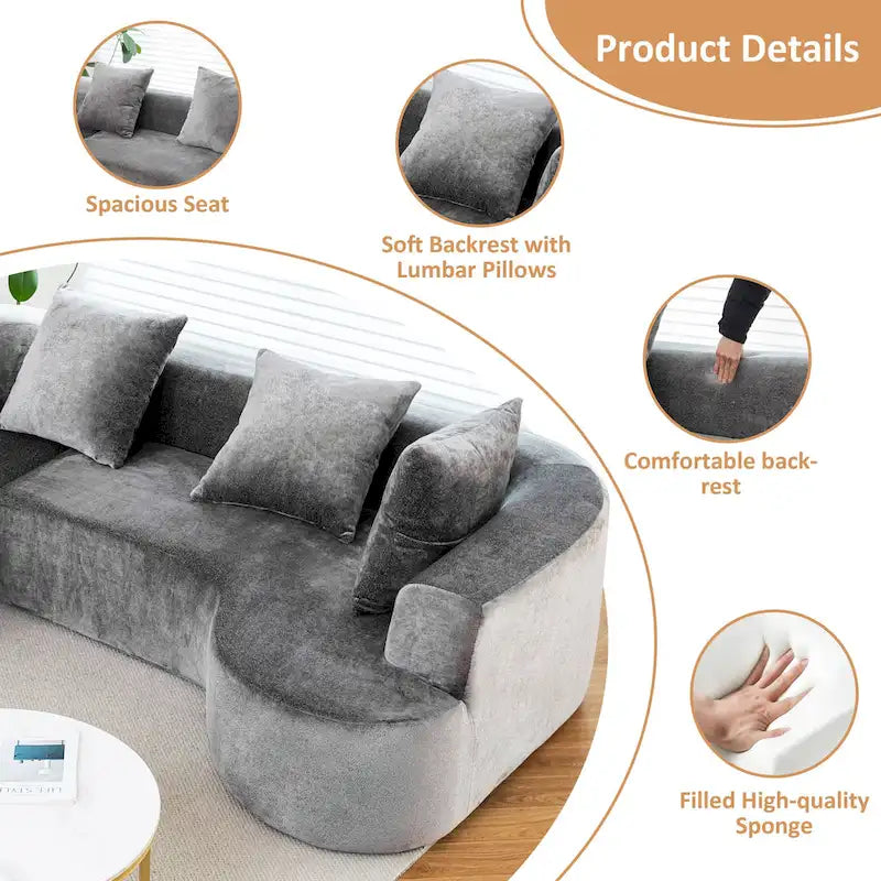 Canapé d'angle modulable, canapé de compression moderne à trois places en forme de L avec méridienne, accoudoir gauche