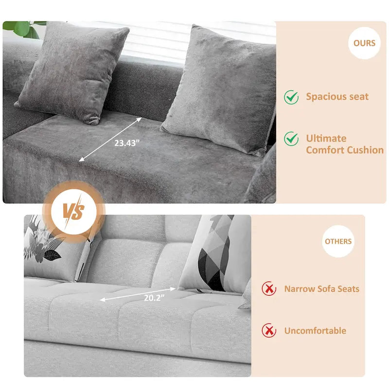 Canapé d'angle modulable, canapé de compression moderne à trois places en forme de L avec méridienne, accoudoir gauche