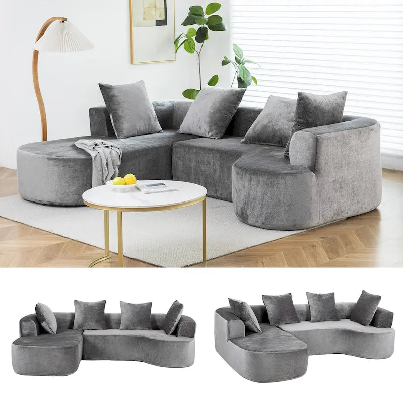 Canapé d'angle modulable, canapé de compression moderne à trois places en forme de L avec méridienne, accoudoir gauche