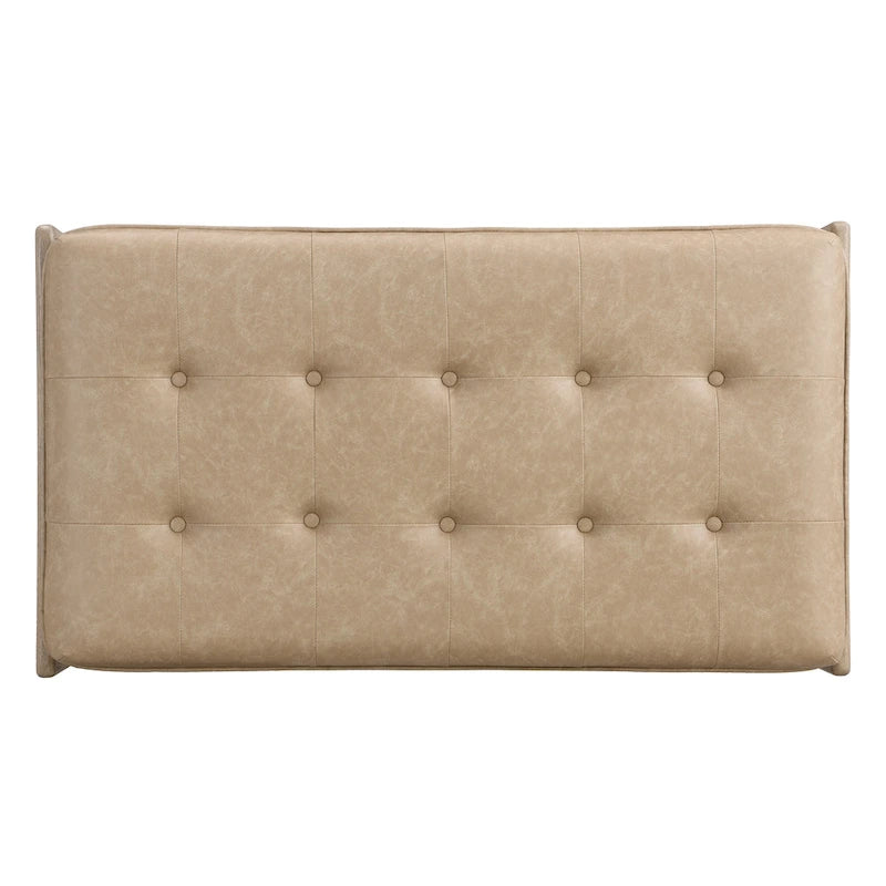 Table basse de forme rectangulaire de 48,4 pouces, capitonnée et tapissée, avec un cadre en bois d'hévéa, pouvant servir de repose-pieds en cuir.