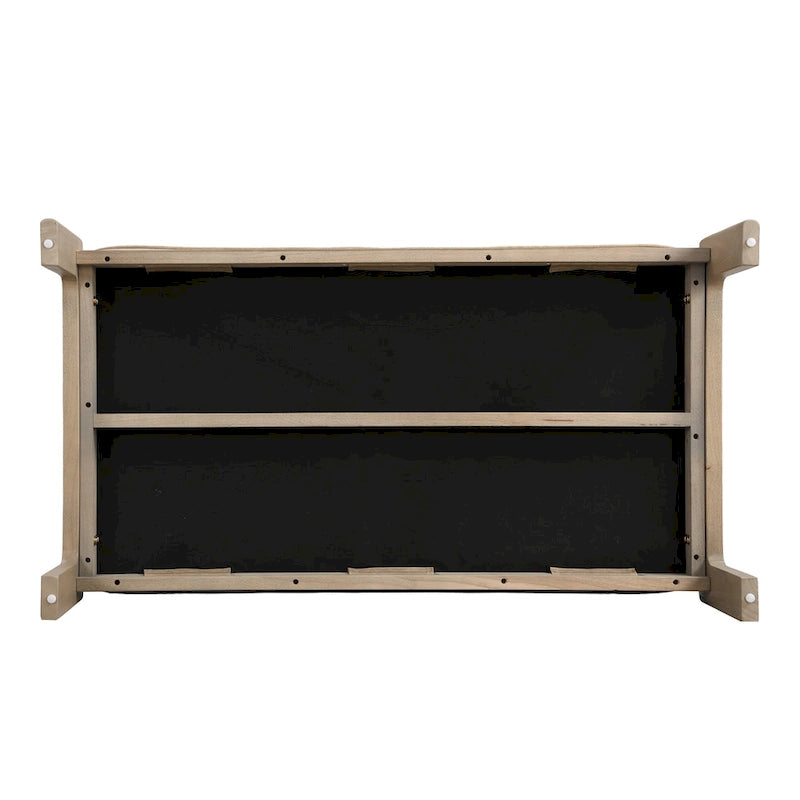 Table basse de forme rectangulaire de 48,4 pouces, capitonnée et tapissée, avec un cadre en bois d'hévéa, pouvant servir de repose-pieds en cuir.
