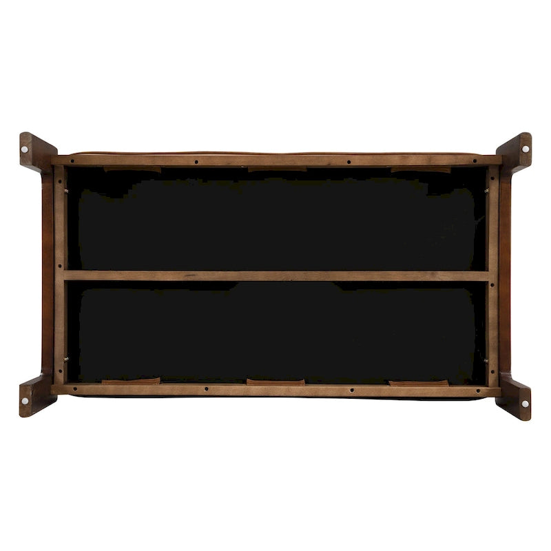 Table basse de forme rectangulaire de 48,4 pouces, capitonnée et tapissée, avec un cadre en bois d'hévéa, pouvant servir de repose-pieds en cuir.