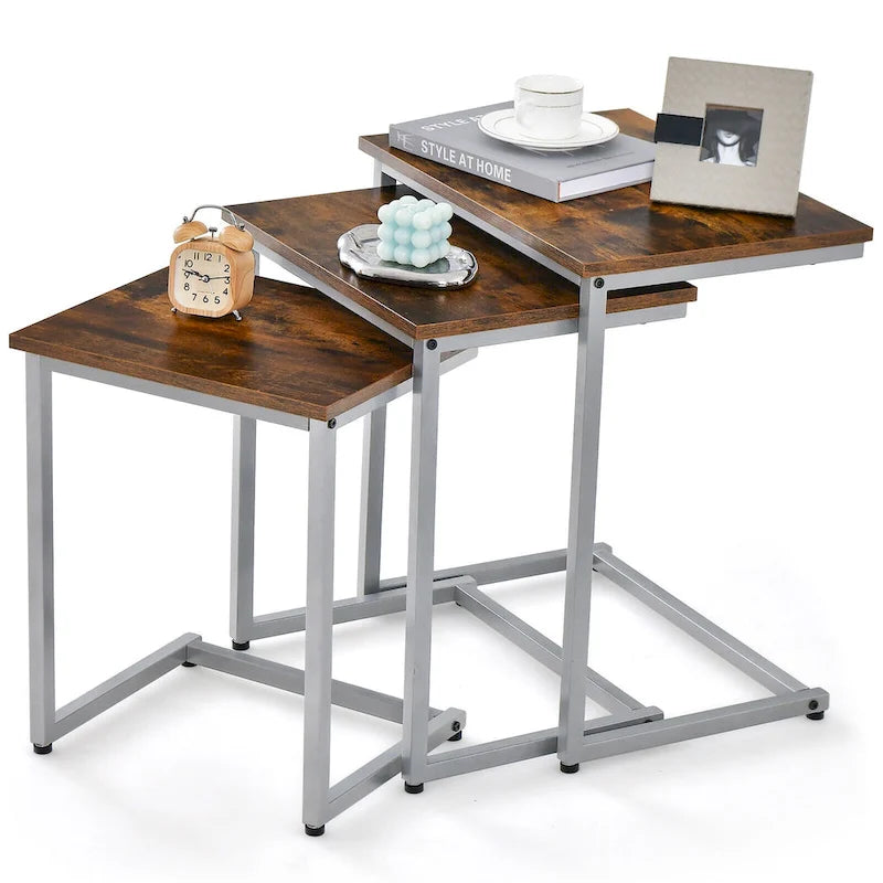 Ensemble de 3 tables basses gigognes et tables d'appoint (tables d'appoint/tables de chevet empilables)
