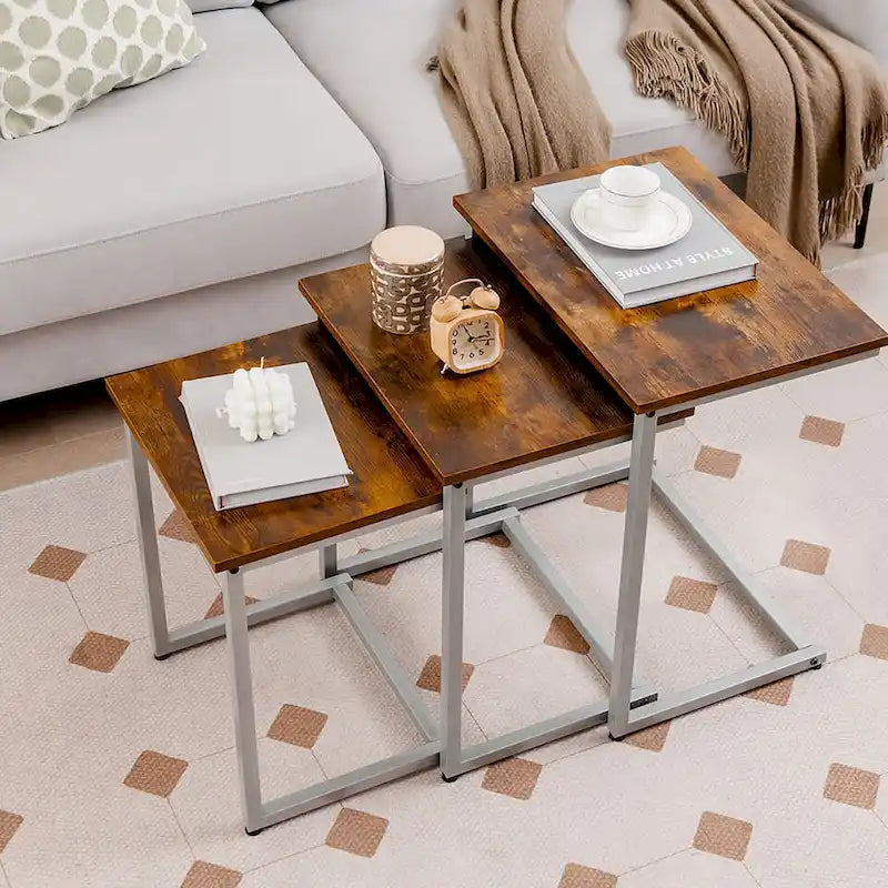 Ensemble de 3 tables basses gigognes et tables d'appoint (tables d'appoint/tables de chevet empilables)