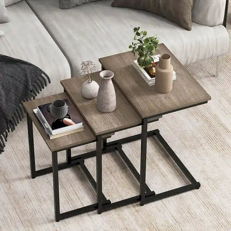 Ensemble de 3 tables basses gigognes et tables d'appoint (tables d'appoint/tables de chevet empilables)