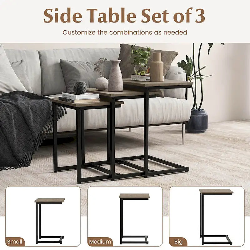 Ensemble de 3 tables basses gigognes et tables d'appoint (tables d'appoint/tables de chevet empilables)