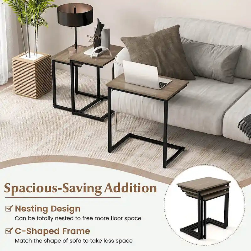 Ensemble de 3 tables basses gigognes et tables d'appoint (tables d'appoint/tables de chevet empilables)