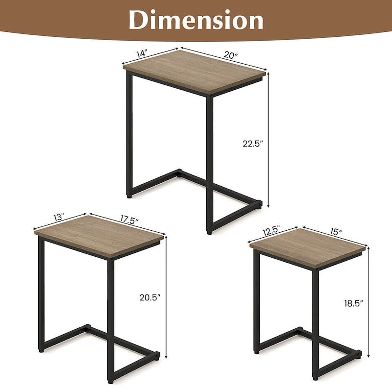 Ensemble de 3 tables basses gigognes et tables d'appoint (tables d'appoint/tables de chevet empilables)
