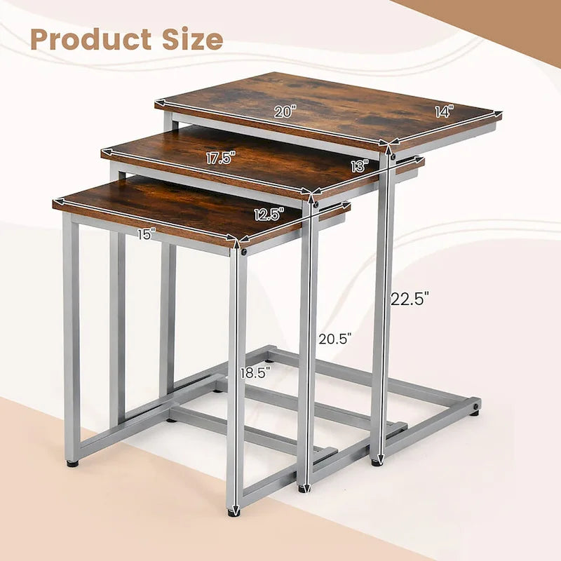 Ensemble de 3 tables basses gigognes et tables d'appoint (tables d'appoint/tables de chevet empilables)