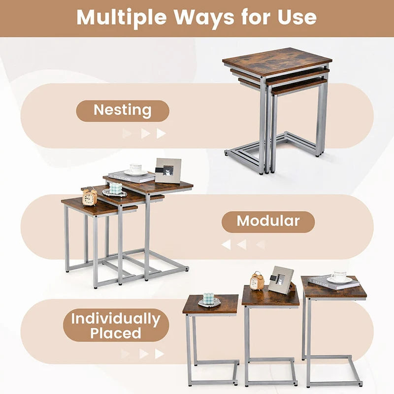 Ensemble de 3 tables basses gigognes et tables d'appoint (tables d'appoint/tables de chevet empilables)