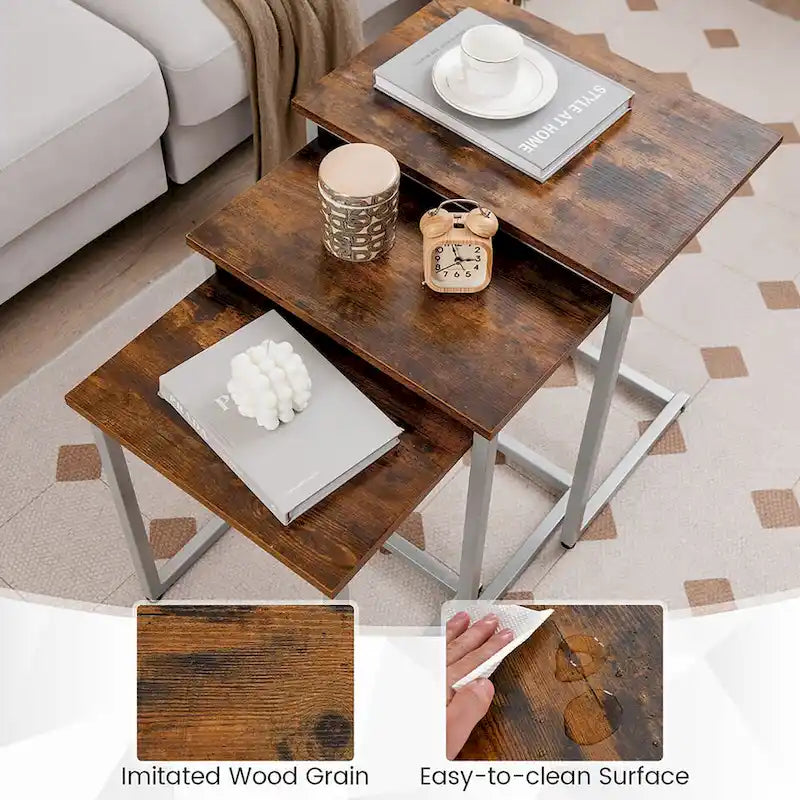 Ensemble de 3 tables basses gigognes et tables d'appoint (tables d'appoint/tables de chevet empilables)