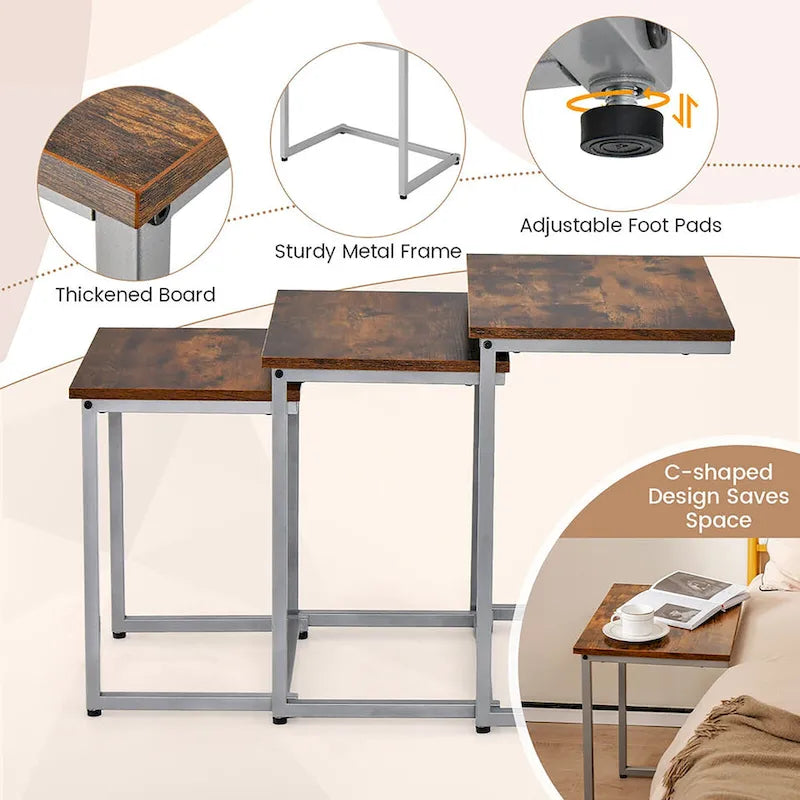 Ensemble de 3 tables basses gigognes et tables d'appoint (tables d'appoint/tables de chevet empilables)