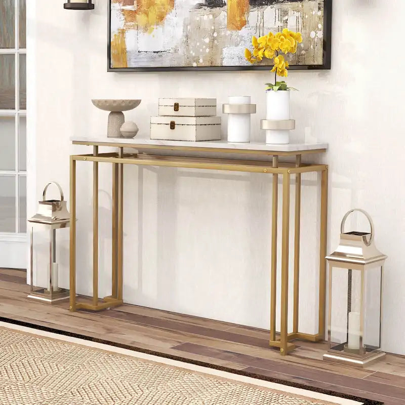 Console d'entrée de 47 pouces avec plateau effet marbre — Table console de style moderne