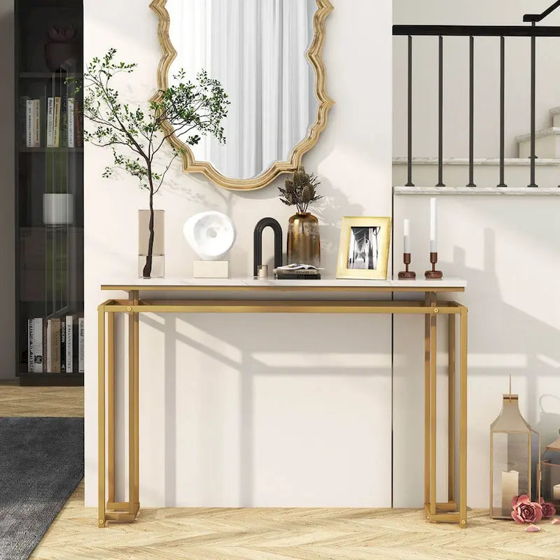 Console d'entrée de 47 pouces avec plateau effet marbre — Table console de style moderne