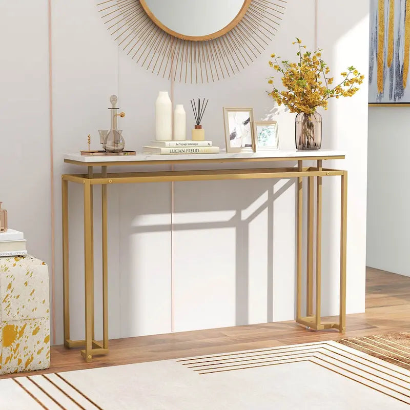 Console d'entrée de 47 pouces avec plateau effet marbre — Table console de style moderne