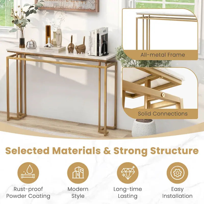 Console d'entrée de 47 pouces avec plateau effet marbre — Table console de style moderne