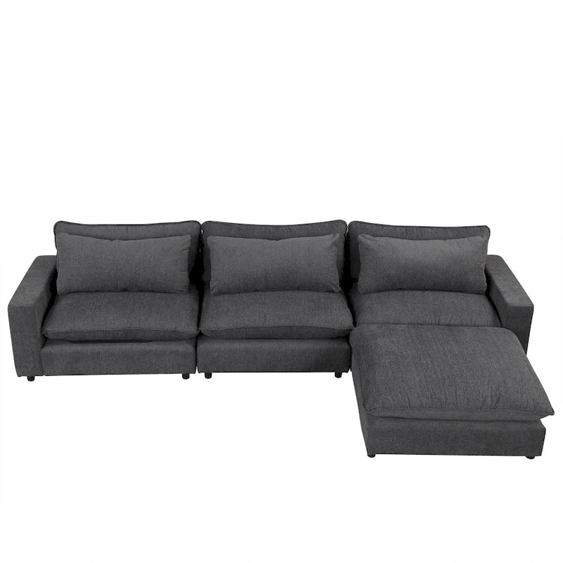 Canapé modulable Cloud, canapé rembourré en chenille avec pouf mobile, ports de charge et 3 oreillers de dossier.