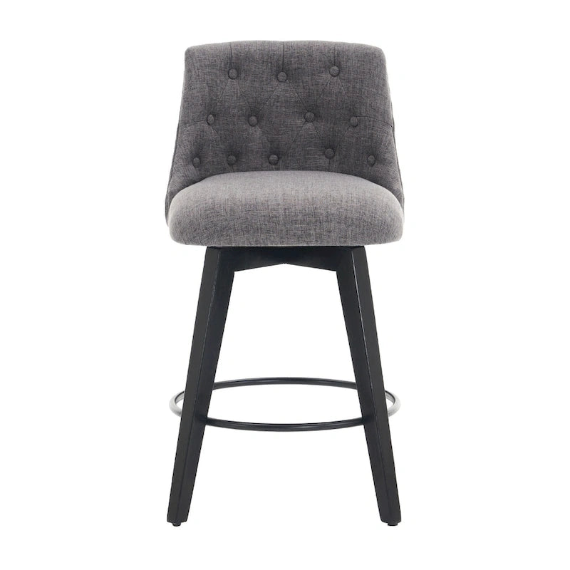 Tabourets de bar modernes pivotants en lin capitonné (lot de 2), avec dossier à boutons touffetés et cadre en bois massif