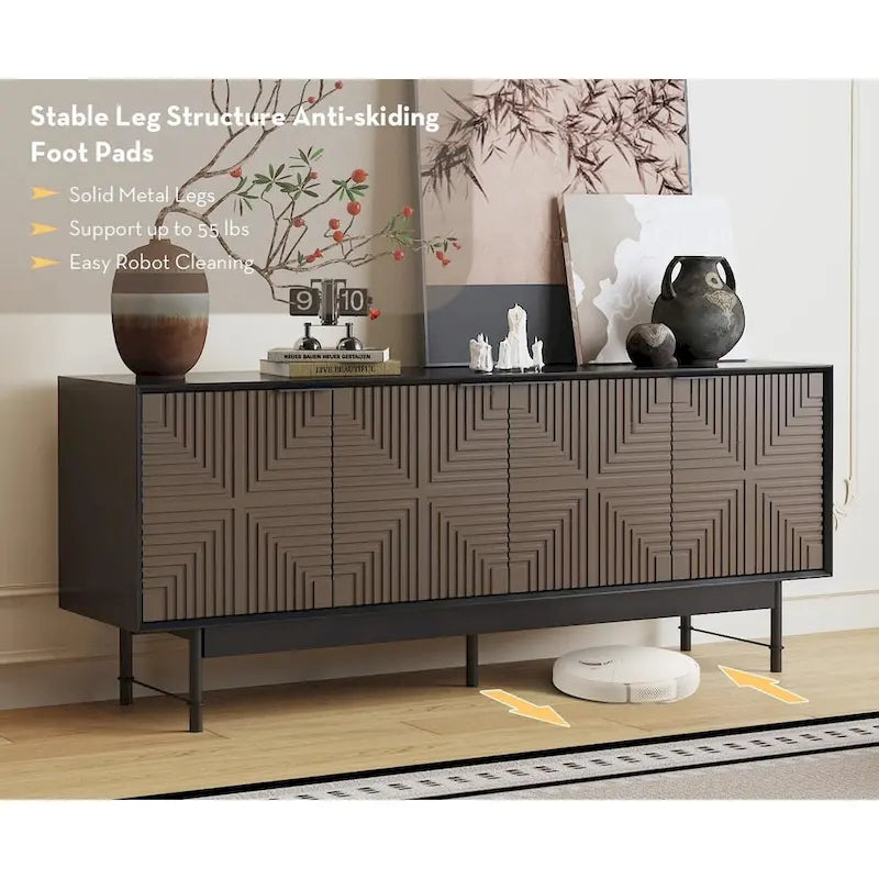 Meuble TV moderne Mid-Century de 64,45 pouces avec portes / Meuble de divertissement