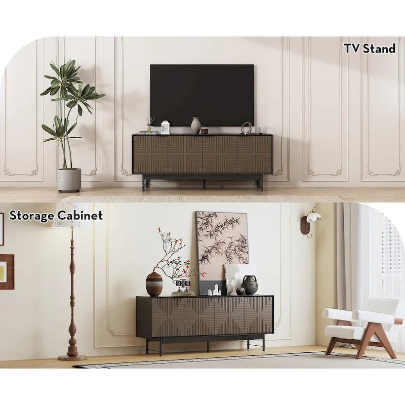 Meuble TV moderne Mid-Century de 64,45 pouces avec portes / Meuble de divertissement