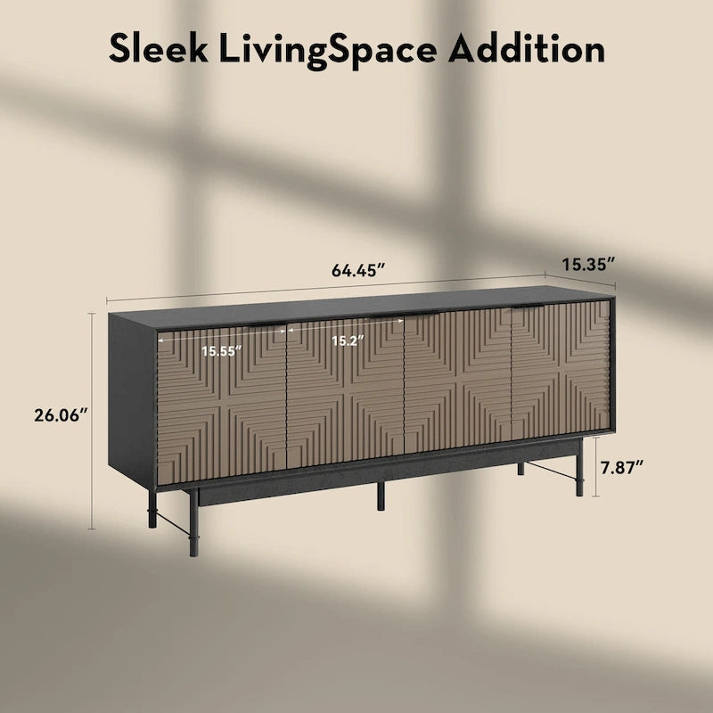 Meuble TV moderne Mid-Century de 64,45 pouces avec portes / Meuble de divertissement