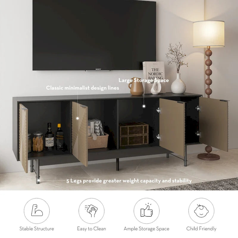 Meuble TV moderne Mid-Century de 64,45 pouces avec portes / Meuble de divertissement