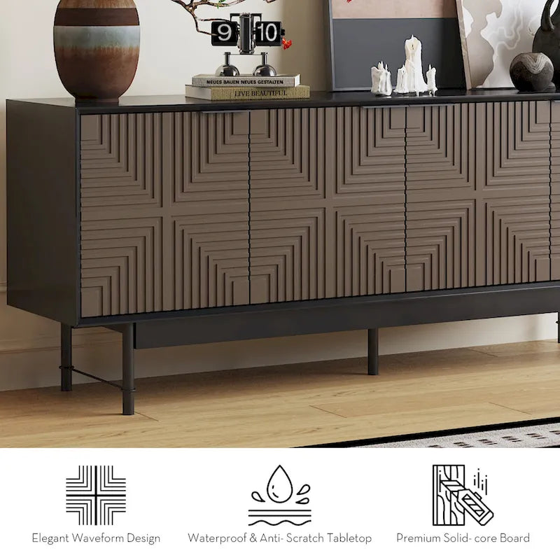 Meuble TV moderne Mid-Century de 64,45 pouces avec portes / Meuble de divertissement
