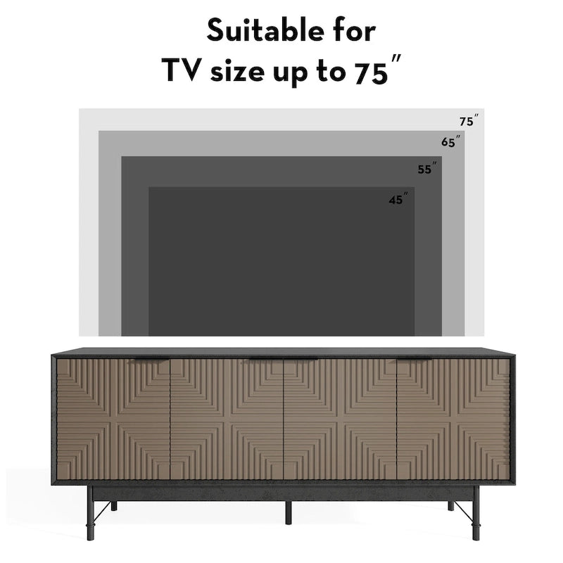 Meuble TV moderne Mid-Century de 64,45 pouces avec portes / Meuble de divertissement