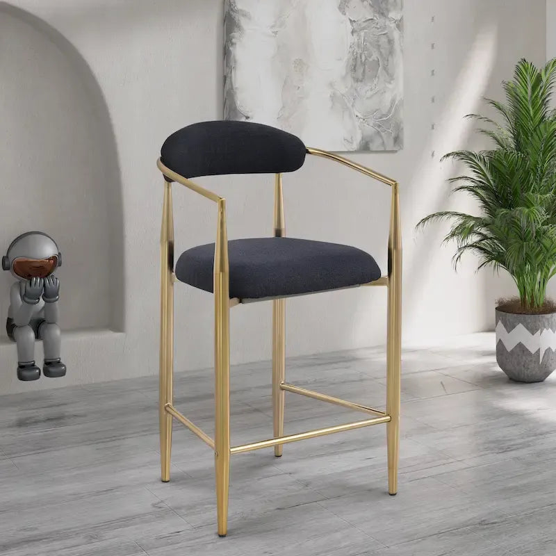 Lot de 2 tabourets de bar, chaises de hauteur comptoir avec dossier rembourré, chaises d'îlot de cuisine avec accoudoirs et pieds en métal