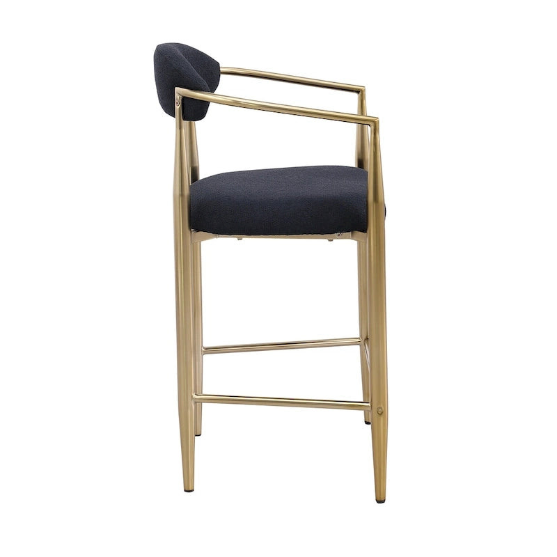 Lot de 2 tabourets de bar, chaises de hauteur comptoir avec dossier rembourré, chaises d'îlot de cuisine avec accoudoirs et pieds en métal