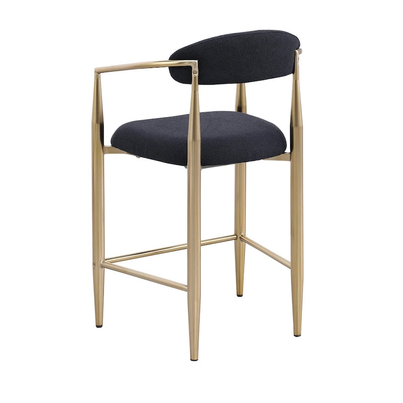 Lot de 2 tabourets de bar, chaises de hauteur comptoir avec dossier rembourré, chaises d'îlot de cuisine avec accoudoirs et pieds en métal