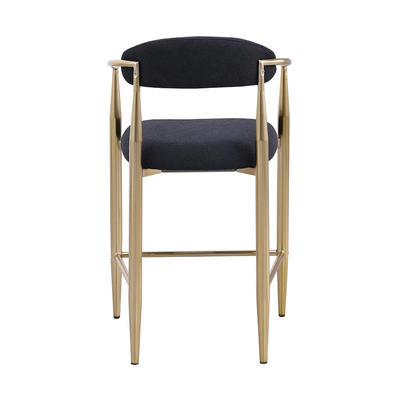 Lot de 2 tabourets de bar, chaises de hauteur comptoir avec dossier rembourré, chaises d'îlot de cuisine avec accoudoirs et pieds en métal