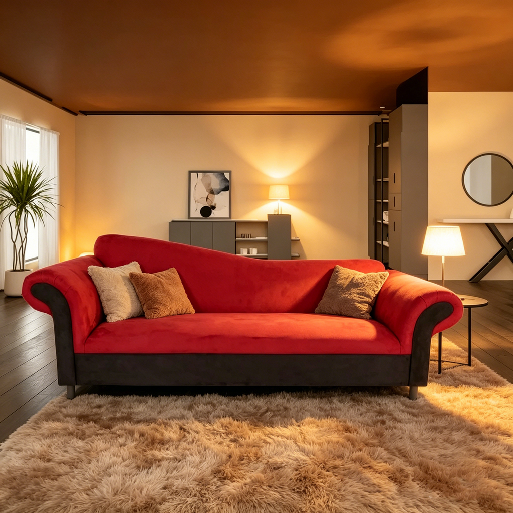 Canapé trois places traditionnel — Revêtement en velours, cadre en bois massif, design rembourré moelleux