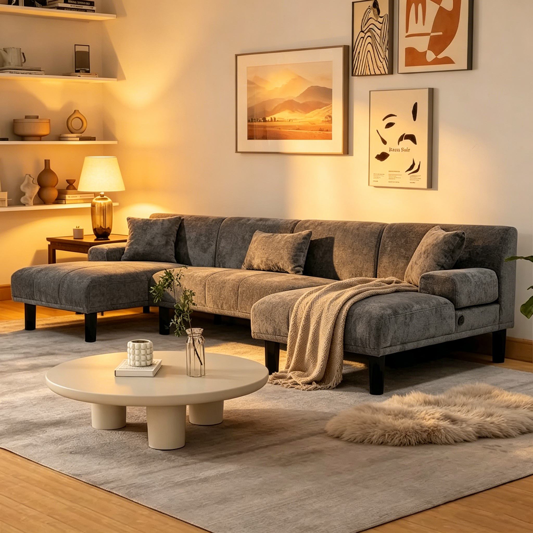 Canapé modulaire en U, canapé modulaire moderne en chenille - 45,6L x 106,3P x 26,7H