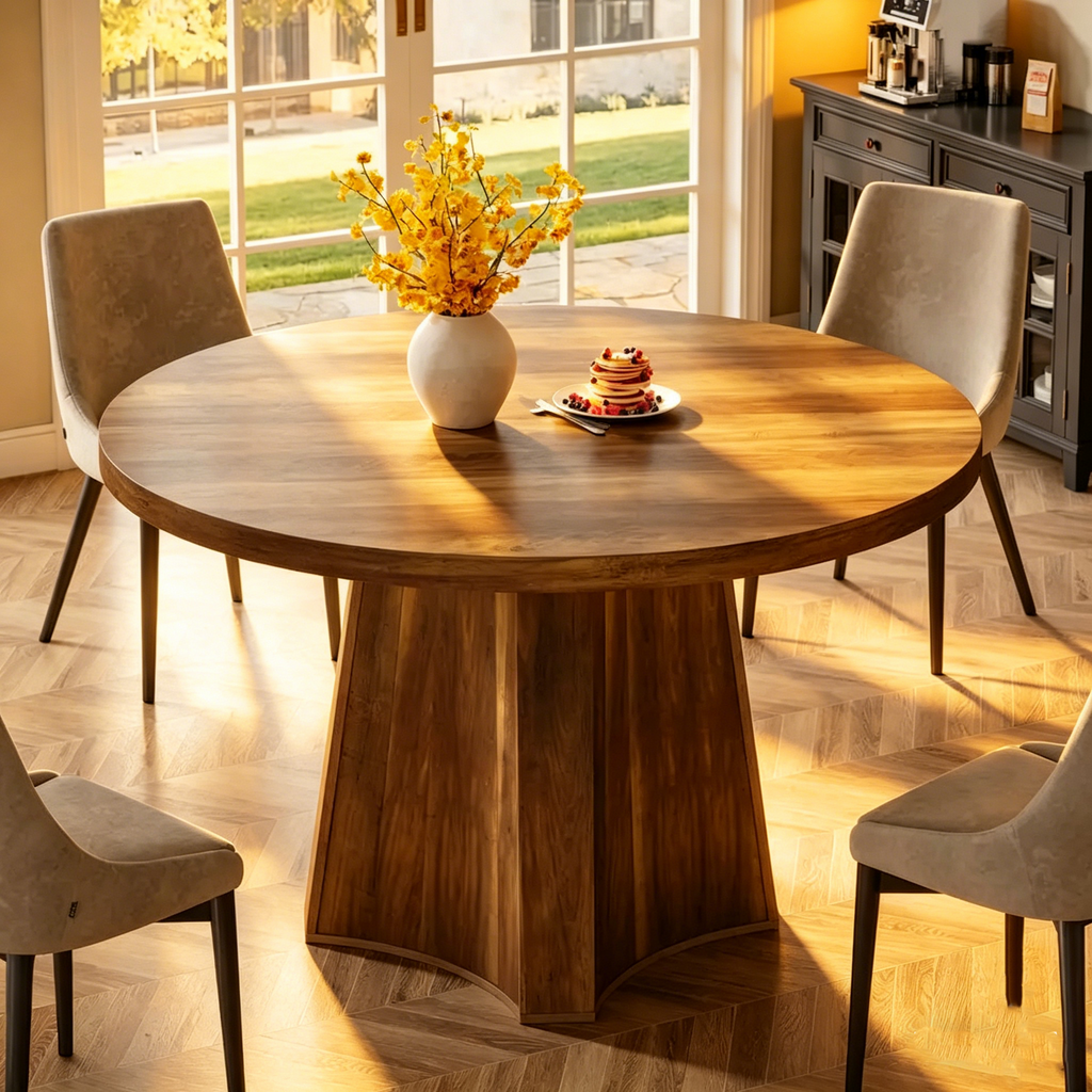 Table de salle à manger ronde pour 4 à 6 personnes, table de cuisine de ferme de 119 cm