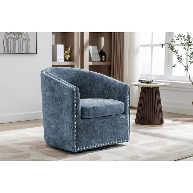 Fauteuil d'appoint pivotant en tissu de forme tonneau