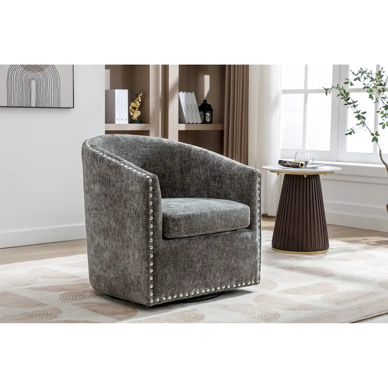 Fauteuil d'appoint pivotant en tissu de forme tonneau