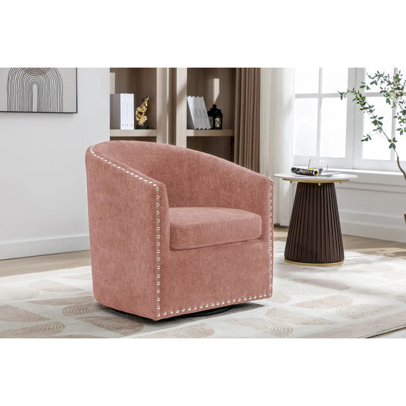 Fauteuil d'appoint pivotant en tissu de forme tonneau