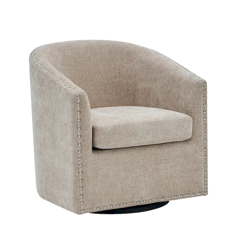 Fauteuil d'appoint pivotant en tissu de forme tonneau