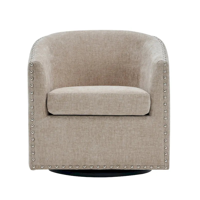 Fauteuil d'appoint pivotant en tissu de forme tonneau