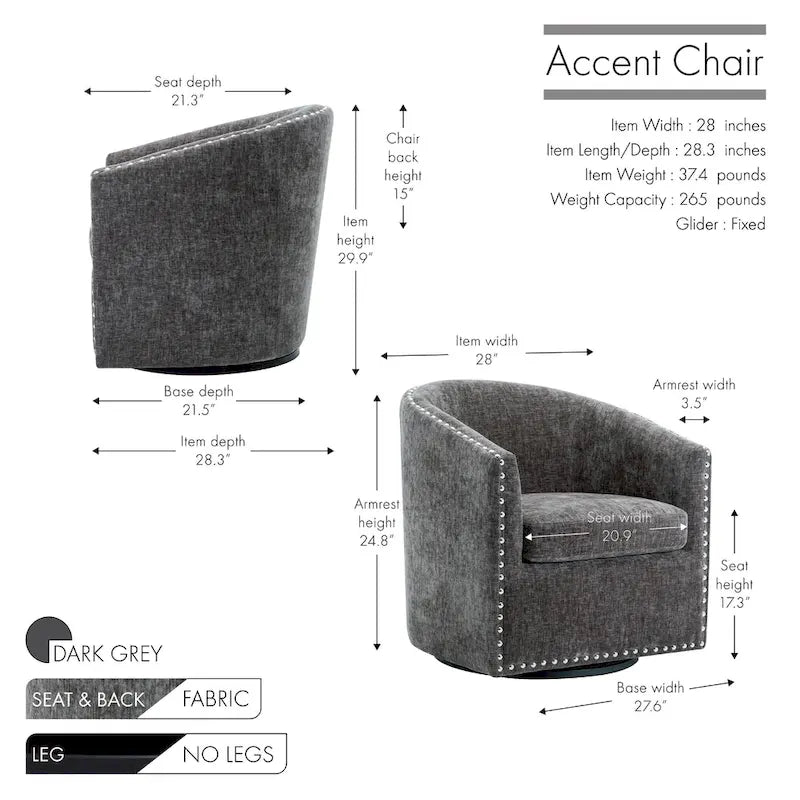 Fauteuil d'appoint pivotant en tissu de forme tonneau