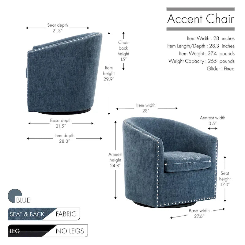 Fauteuil d'appoint pivotant en tissu de forme tonneau